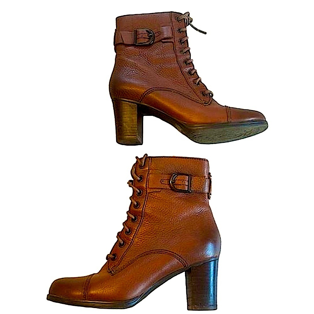 Clark’s Jolissa Gypsum Chestnut Brown Lace up Moto Boots with Block heels Size 7 - Picture 2 of 8